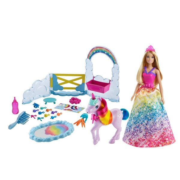 Load image into Gallery viewer, Barbie doll - Princess Dreamtopia box and her baby unicorn