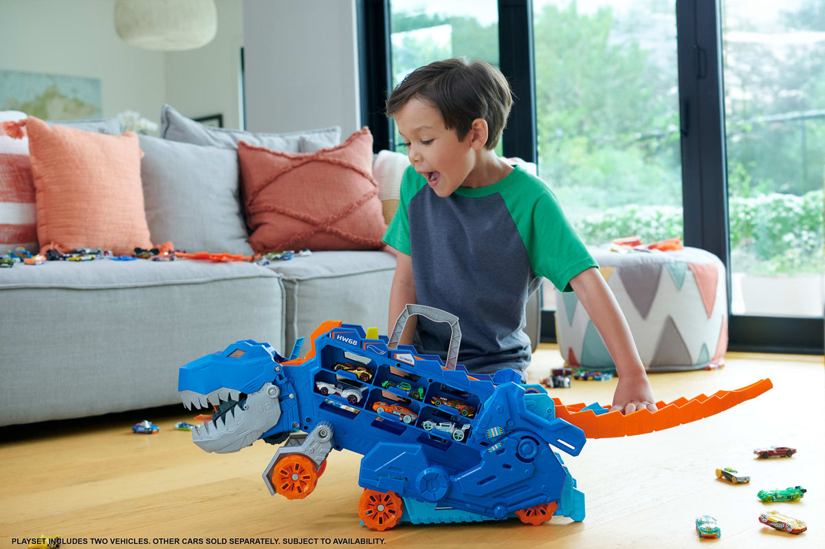 Hot Wheels City T-Rex Transporter and Track Set