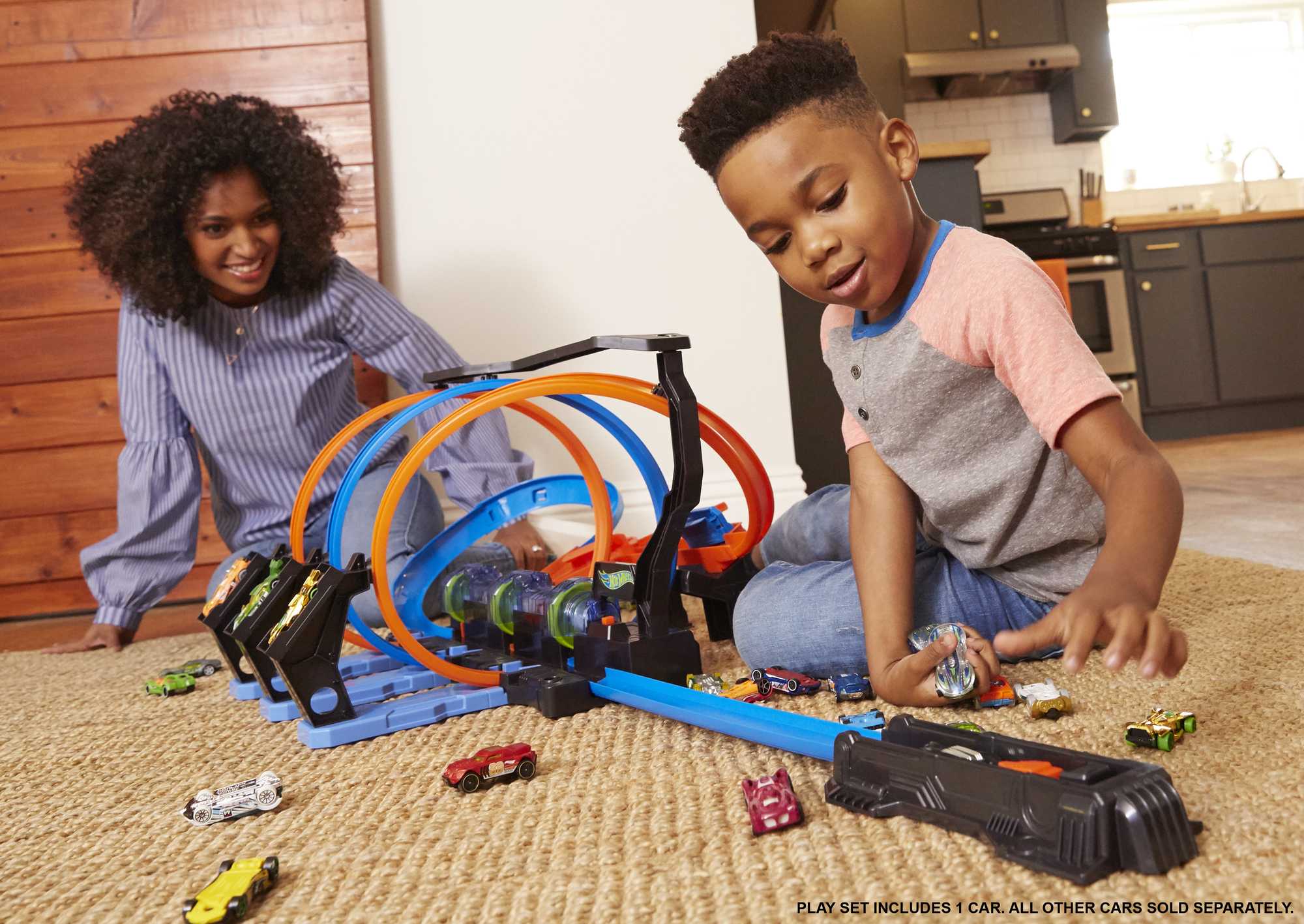 Hot Wheels Triple Loop Track Set with 3 Motorized Launchers