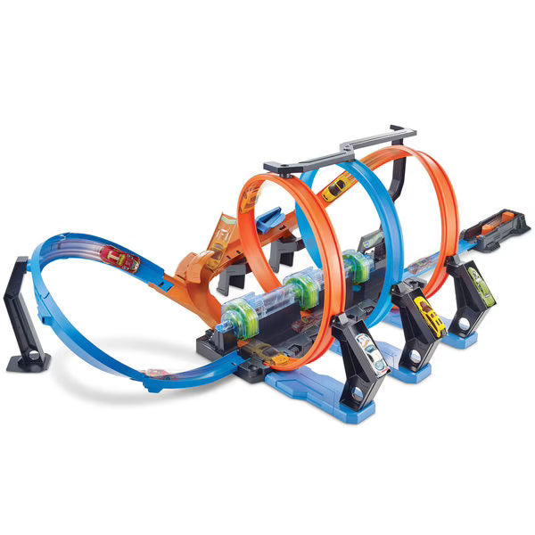 Hot Wheels Triple Loop Track Set with 3 Motorized Launchers
