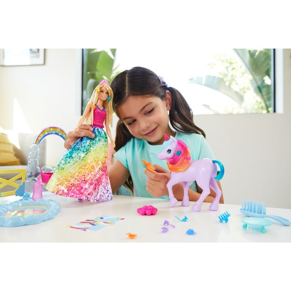 Load image into Gallery viewer, Barbie doll - Princess Dreamtopia box and her baby unicorn
