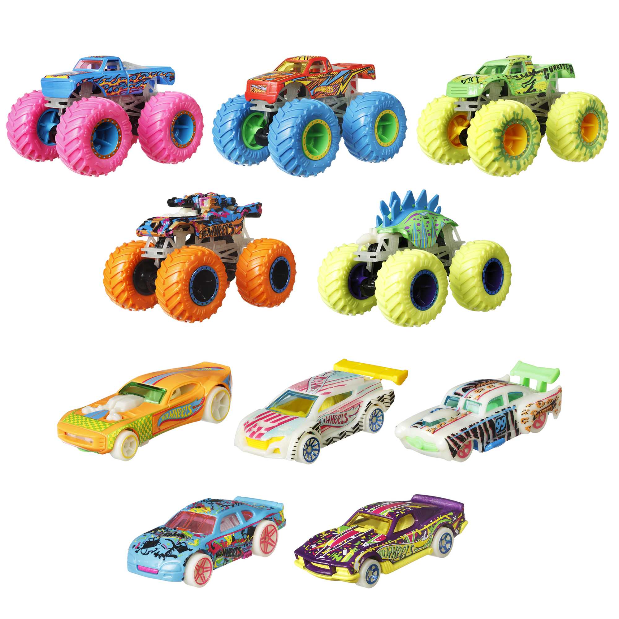 Hot Wheels Monster Trucks Glow-in-the-Dark 10-Vehicle Pack
